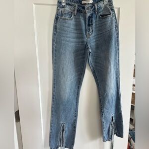Blue Straight Leg Jeans with Faded Wash